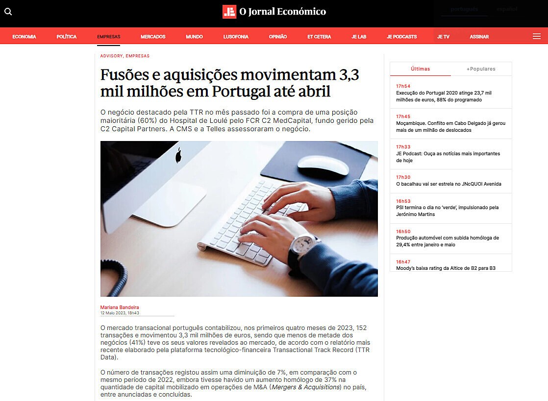 Fuses e aquisies movimentam 3,3 mil milhes em Portugal at abril